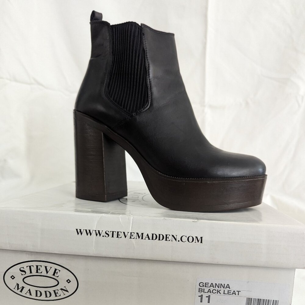 Steve Madden Geanna Black Leather Platform Chelsea Boots